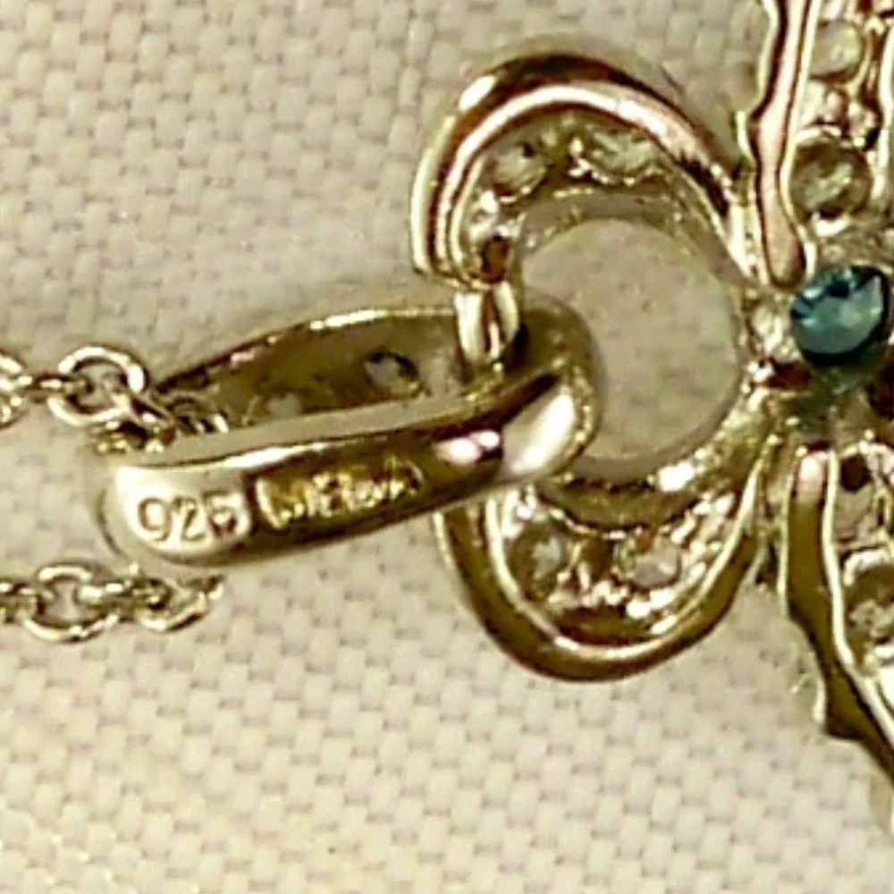 NEW Blue Cubic Zirconias Bezel Silver DESIGNER Necklace